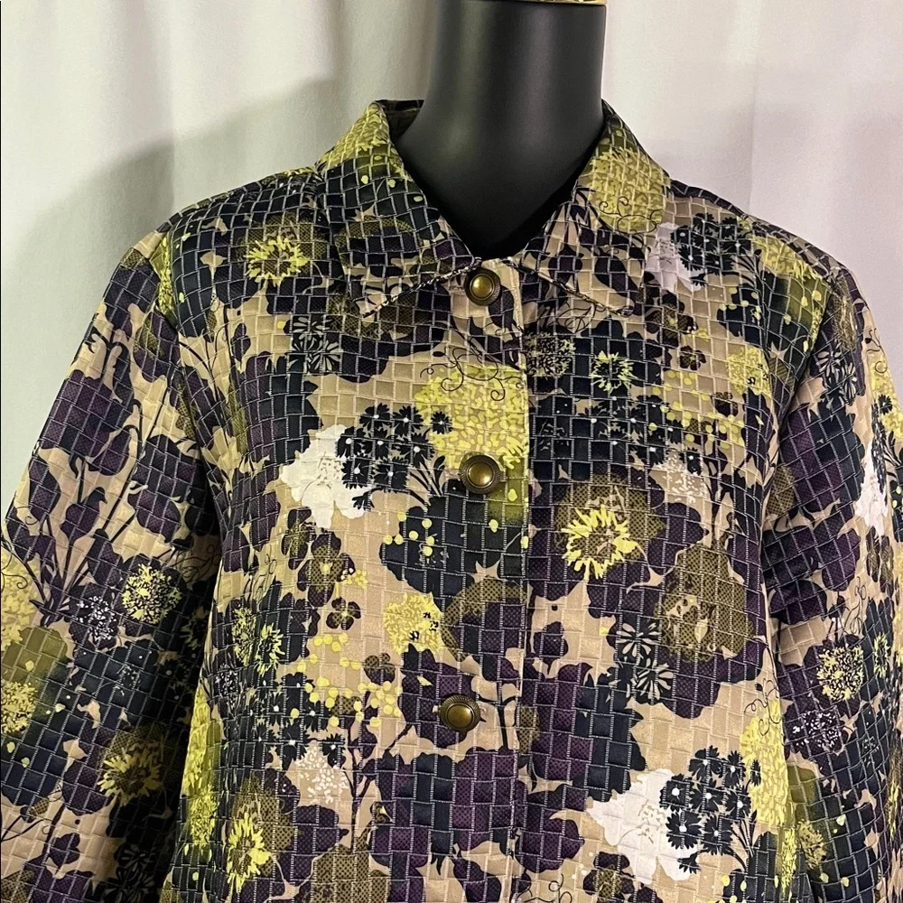 Christopher & Banks Multicolor Floral Print 3/4 Sleeve Button Front Jacket - Picture 4 of 16